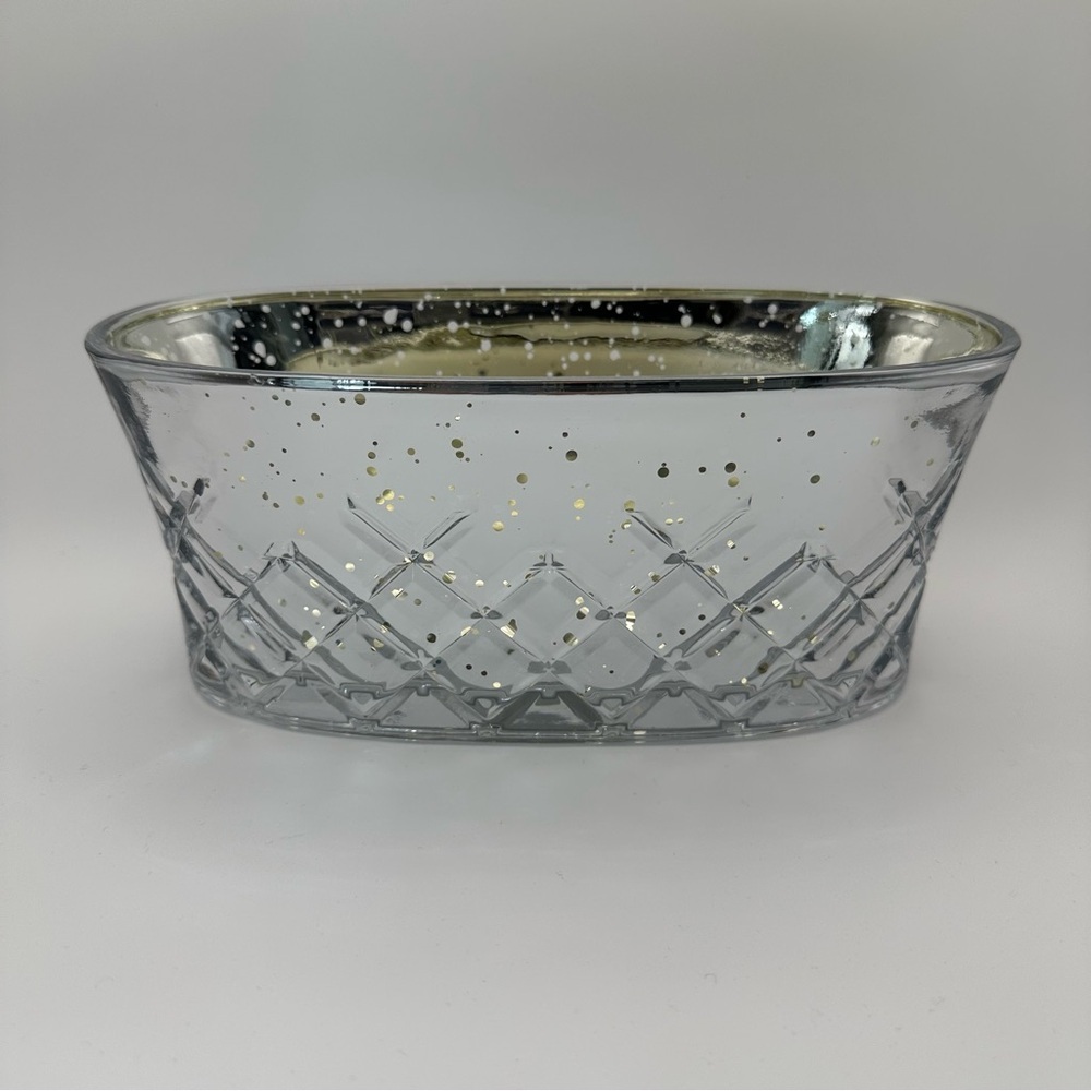 NWOT Teleflora Mercury Glass Oval Bowl Planter Criss Cross Pattern
